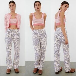 Zara Abstract Marble Print High Rise Straight Leg Pants Women’s Size 8